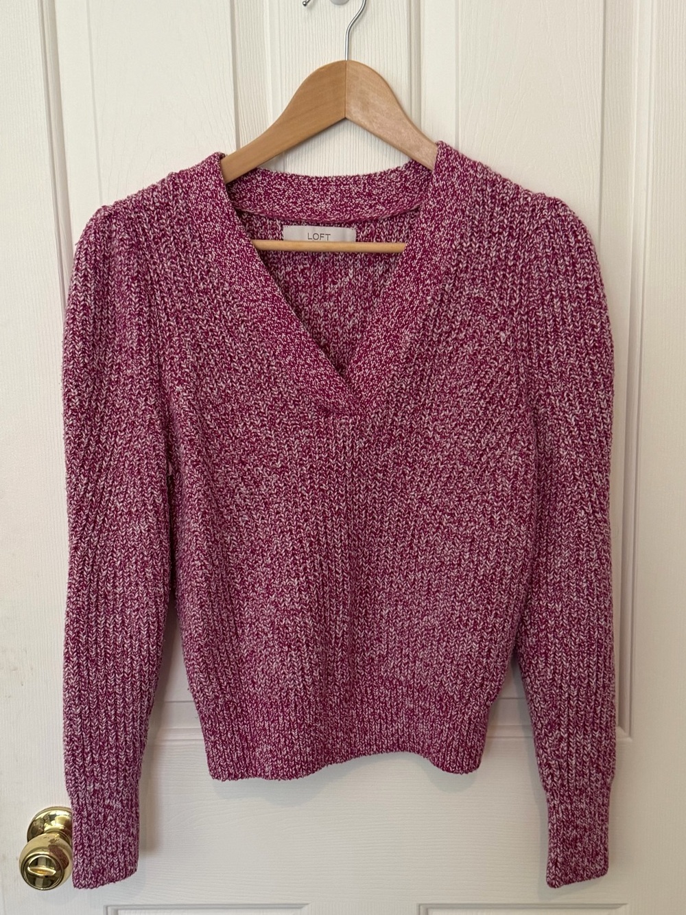 LOFT Raspberry Marled V-Neck Sweater